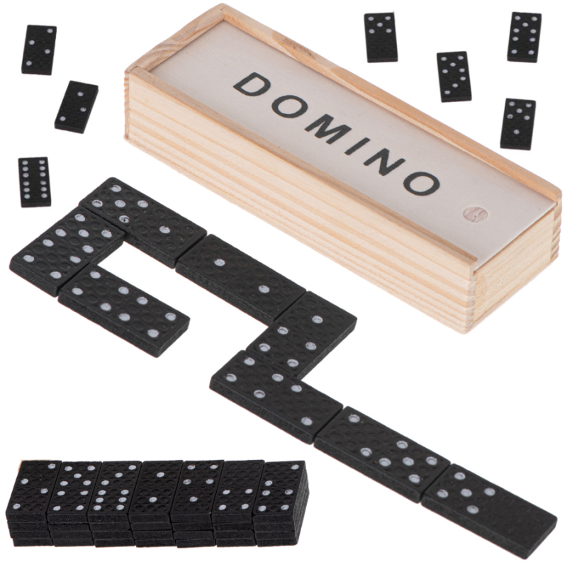 Domino drewniane klocki gra rodzinna + pudełko