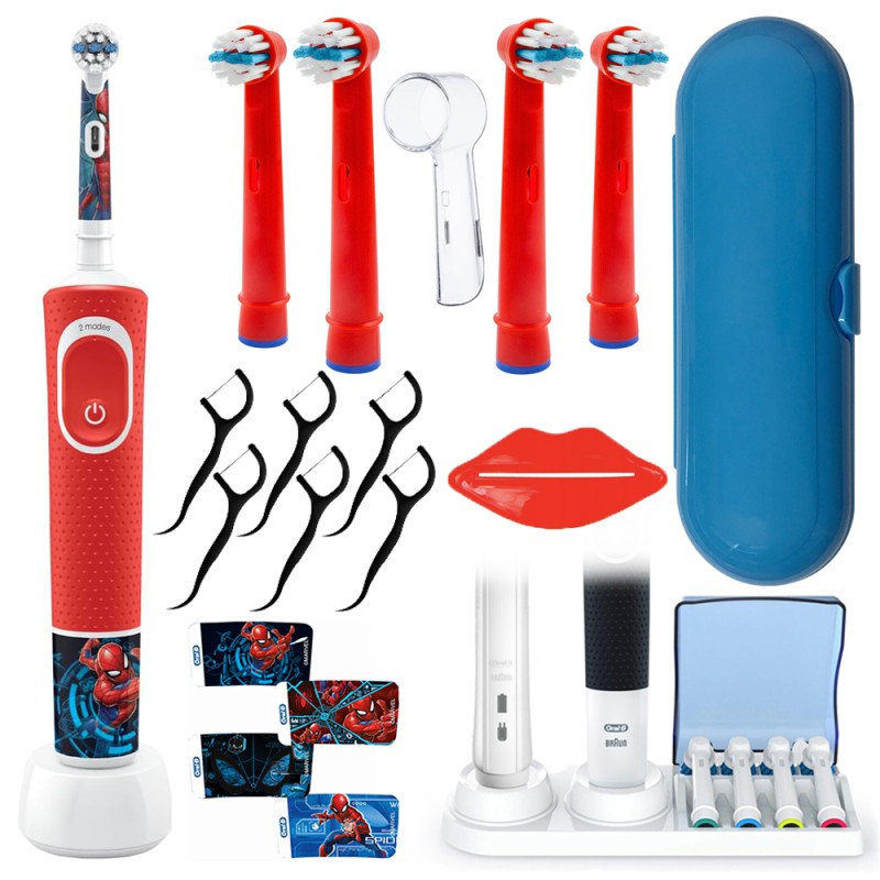 Szczoteczka Oral-b Vitality 100 SPIDERMAN + 4 Końcówki zam. red, etui "O" niebieskie, osłonka, podstawka