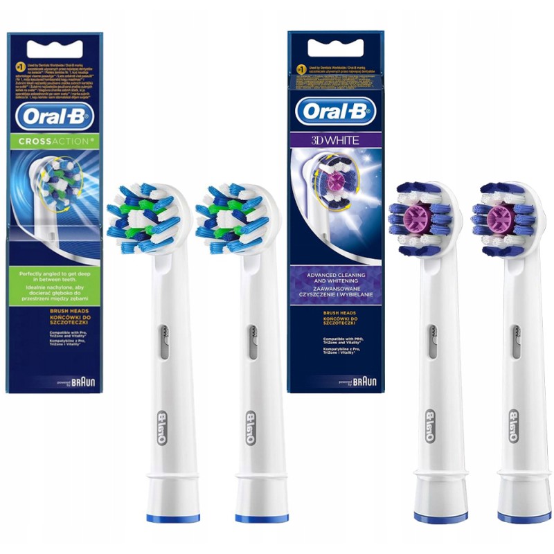 Oryginalna Końcówka Oral-b Cross Action EB50AB x2 + 3d White x2