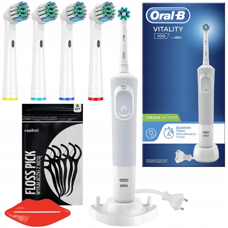 Szczoteczka Oral-B Vitality 100 Biała akumulator + 4x precision zam. + podstawka z miejscem na dwie końcówki