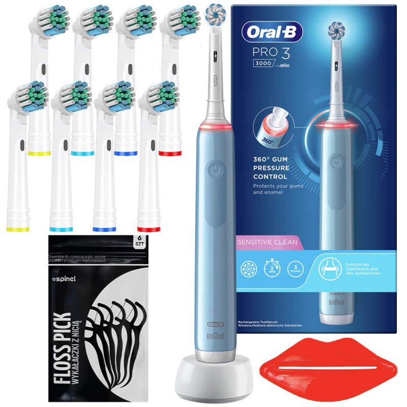 Szczoteczka Oral-B Pro 3 3000 Sensitive Clean Niebieska + 8 zam. precision