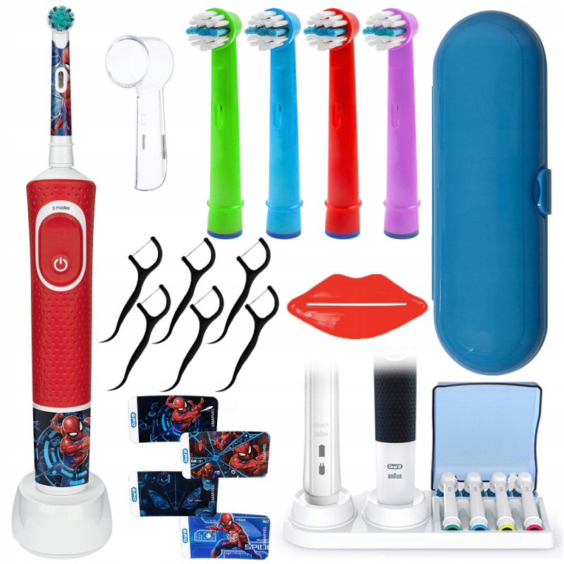 Szczoteczka Oral-b Vitality 100 SPIDERMAN + 4 Końcówki zam. COLOR, etui "O" niebieskie, osłonka, podstawka