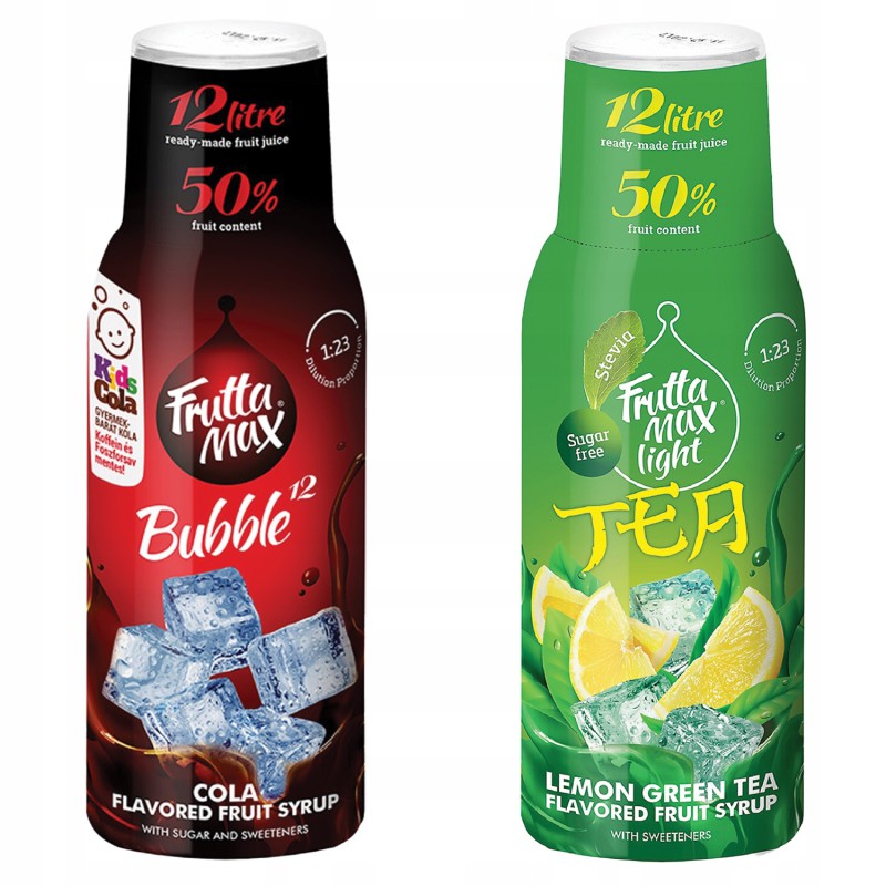 Syrop FruttaMax COLA 500ml+Syrop FruttaMax ICE TEA CYTRYNOWA GREEN Light 500 ml