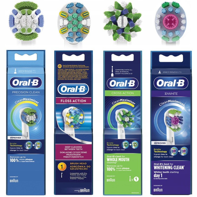 4 Końcówki Oral-B Clean Maximizer+Floss Action Tiefenreinigung+3D White EB18+CrossAction EB50AB