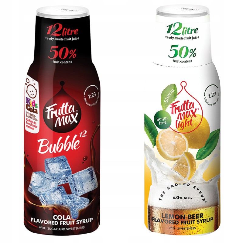 Syrop FruttaMax COLA 500ml ​Może być sprzedawane+Syrop FruttaMax RADLER CYTRYNOWY Light 500 ml