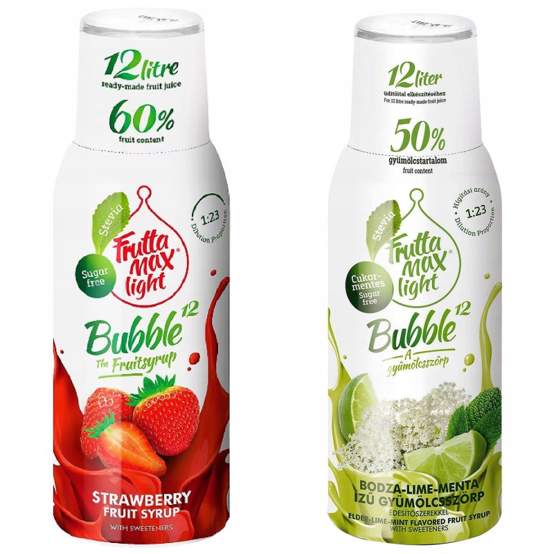 Syrop FruttaMax TRUSKAWKA LIGHT 500 ml+ LIMONKA MIĘTA BEZ LIGHT 500ml