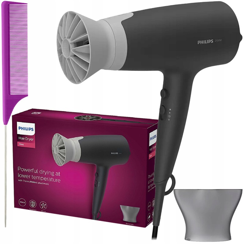 Suszarka do włosów Philips BHD351/10+Grzebień do włosów fiolet