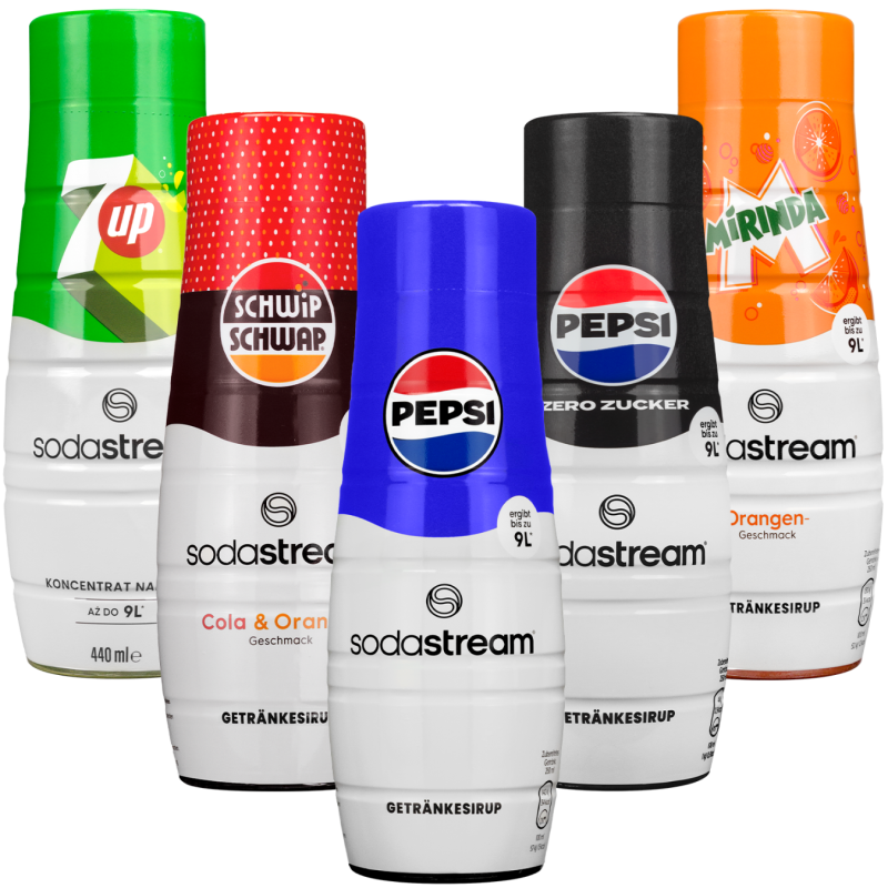 5x Syrop SodaStream Pepsi, Pepsi MAX, Mirinda, 7UP, schwip