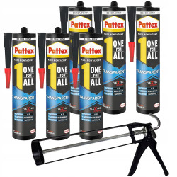 6x Klej montażowy Pattex One4All Transparent 290g + wyciskacz szkieletowy do kleju 6x Klej montażowy Pattex One4All Transparent 290g + wyciskacz szkieletowy do kleju