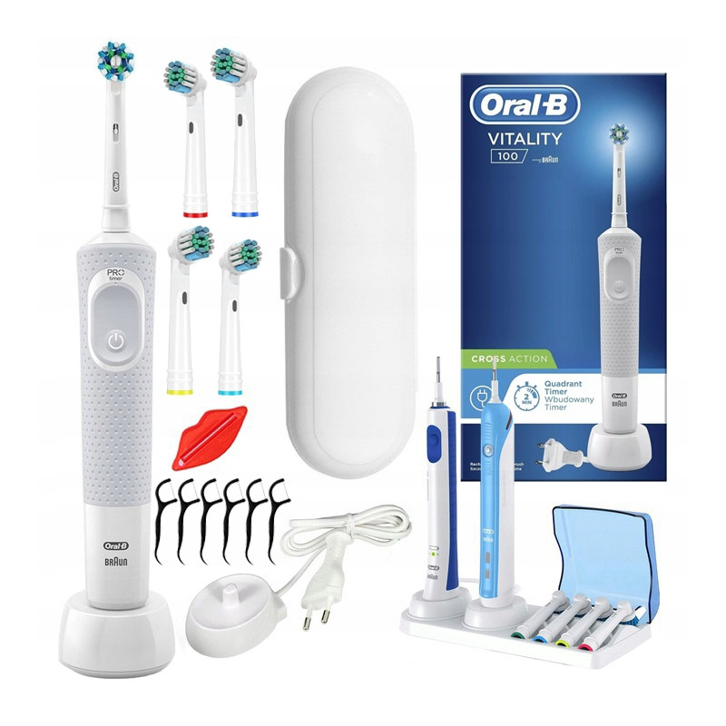 Szczoteczka Oral-b Vitality 100 Biała + 4 prec + etui białe + podstawka z klapką