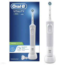 Szczoteczka Oral-b Vitality 100 Biała + 4 prec + etui białe + podstawka z klapką Szczoteczka Oral-b Vitality 100 Biała + 4 prec + etui białe + podstawka z klapką