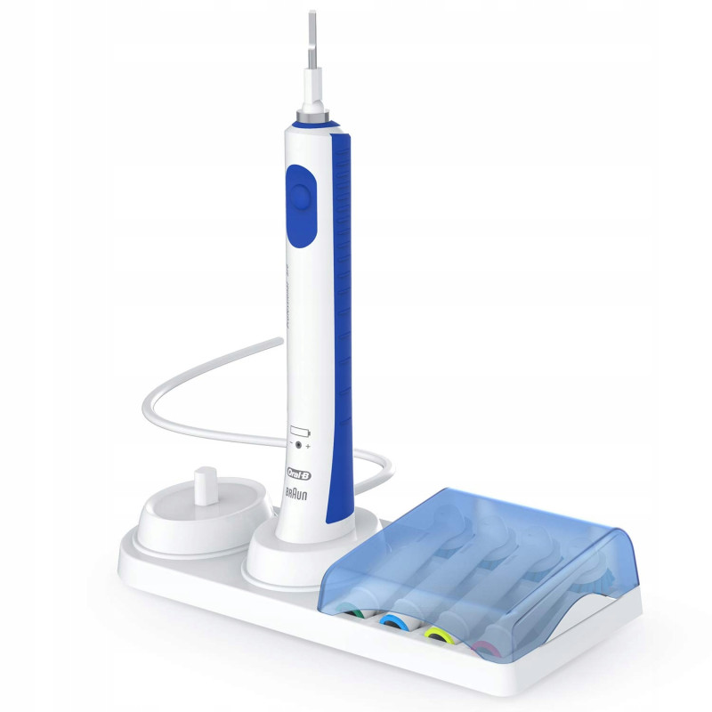 Szczoteczka Oral-b Vitality 100 Biała + 4 prec + etui białe + podstawka z klapką Szczoteczka Oral-b Vitality 100 Biała + 4 prec + etui białe + podstawka z klapką