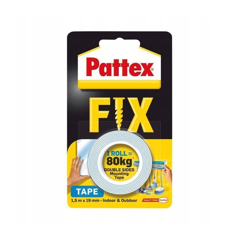 Taśma Pattex FIX 80 kg Taśma dwustronna 1,5 m x 19 mm Taśma Pattex FIX 80 kg Taśma dwustronna 1,5 m x 19 mm