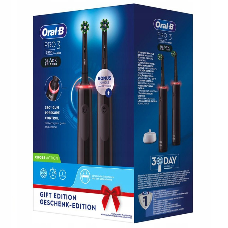 Szczoteczka Oral-B Pro 3 3900 Black Edition Dwupak + 4 precison w/a