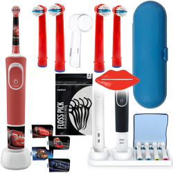 Oral-B Vitality 100 Auta Cars+ 4 zam. red kids+ etui niebieskie + osłonka + podstawka z klapką Oral-B Vitality 100 Auta Cars+ 4 zam. red kids+ etui niebieskie + osłonka + podstawka z klapką