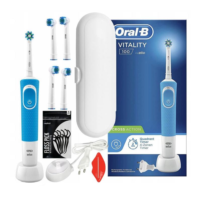 Szczoteczka Oral-b Vitality 100 Niebieska + etui białe + 4 prec