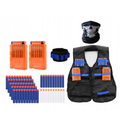 Akcesoria do Nerf kamizelka, bandana, 2x magaz 6strz, opaska, 10 strz biał, 60 strz nieb