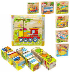 Układanka pojazdy 9 el. klocki drewniane