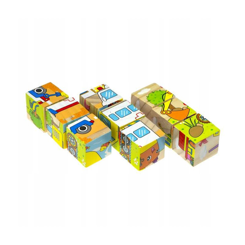 Układanka pojazdy 9 el. klocki drewniane