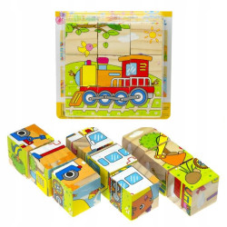 Układanka pojazdy 9 el. klocki drewniane