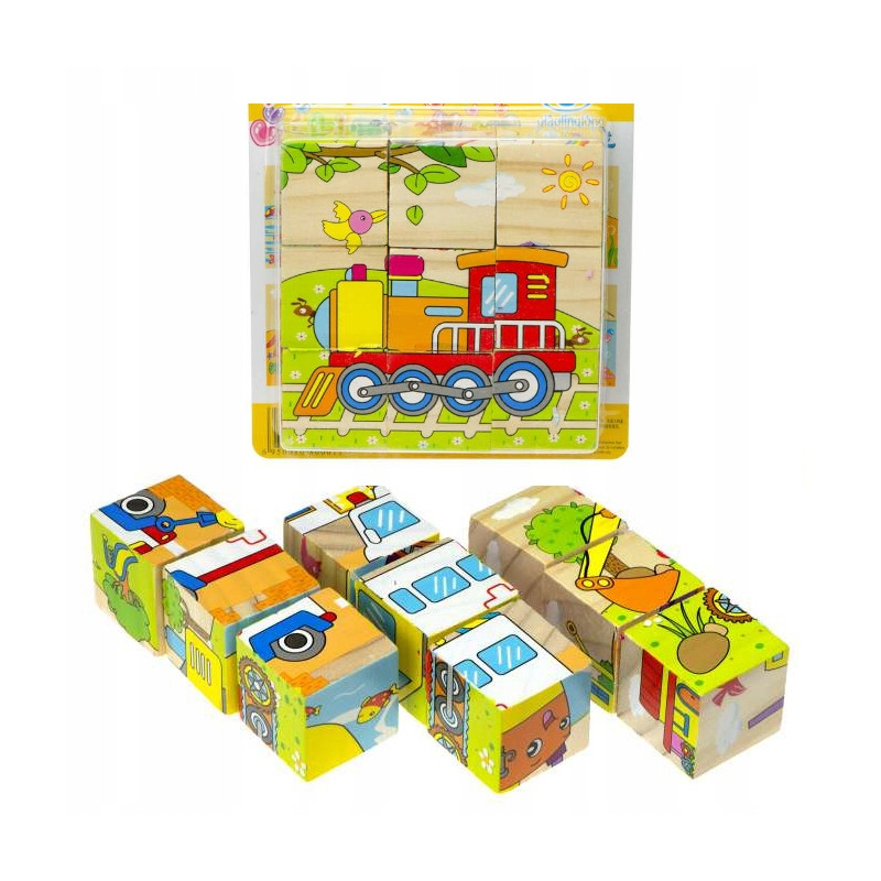 Układanka pojazdy 9 el. klocki drewniane