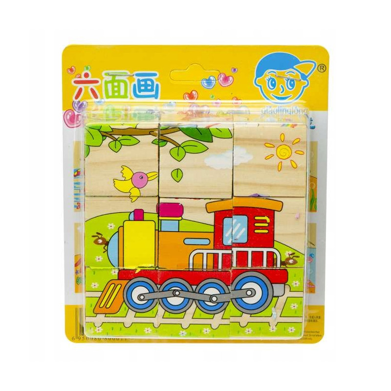 Układanka pojazdy 9 el. klocki drewniane