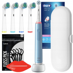Szczoteczka Oral-B Pro 3 3000 Sensitive Clean Niebieska + 4 zam. precision + etui Szczoteczka Oral-B Pro 3 3000 Sensitive Clean Niebieska + 4 zam. precision + etui