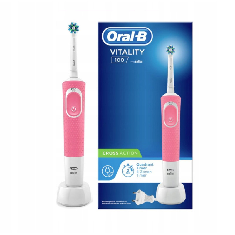Oral-B Vitality 100 różowa + 4 końcówki mix + etui białe