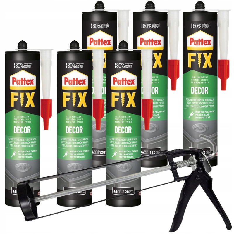 6x Klej montażowy Pattex Fix Decor 380g + wyciskacz 6x Klej montażowy Pattex Fix Decor 380g + wyciskacz