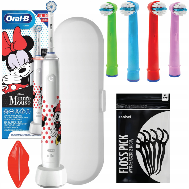 Szczoteczka Oral-B Junior Minnie Mouse + Końcówka zamienna Kids Soft Bristles EB-10A Color x4 + Etui + gratisy