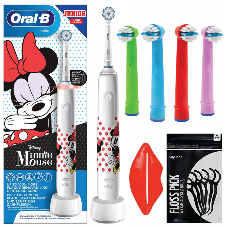 Szczoteczka Oral-B Junior Minnie Mouse + 4 końcówki zam. + gratisy Szczoteczka Oral-B Junior Minnie Mouse + 4 końcówki zam. + gratisy