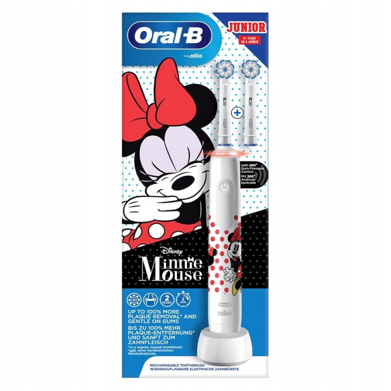 Szczoteczka Oral-B Junior Minnie Mouse + 4 końcówki zam. + gratisy Szczoteczka Oral-B Junior Minnie Mouse + 4 końcówki zam. + gratisy