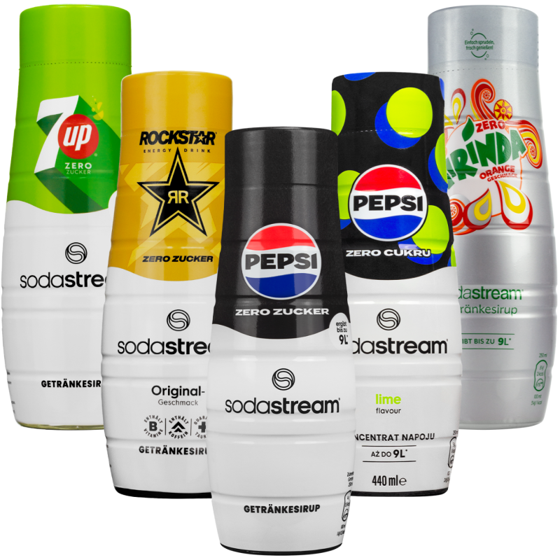 5x Syrop do SodaStream ZERO MIRINDA, ROCKSTAR ENERGY ORIGINAL, 7UP,PEPSI MAX, PEPSI MAX LIME