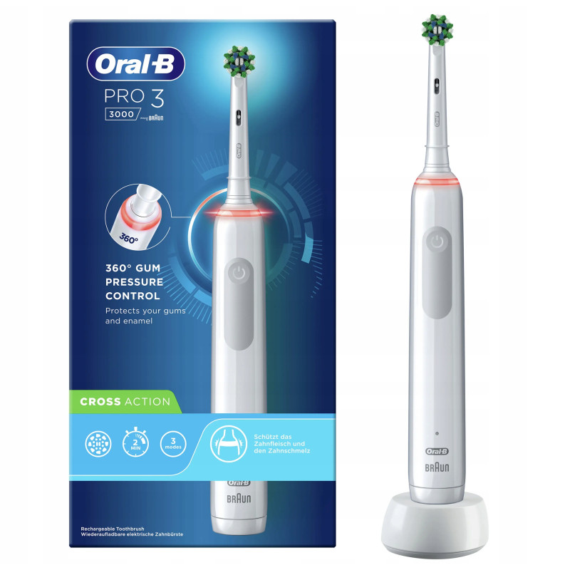 Szczoteczka Oral-B Pro 3 3000 Cross Action Biała + 4 zam. Precision + etui Szczoteczka Oral-B Pro 3 3000 Cross Action Biała + 4 zam. Precision + etui