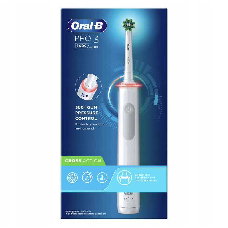 Szczoteczka Oral-B Pro 3 3000 Cross Action Biała + 4 zam. Precision + etui Szczoteczka Oral-B Pro 3 3000 Cross Action Biała + 4 zam. Precision + etui