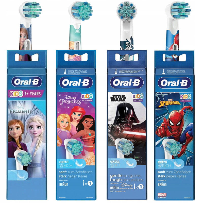 4 końcówki Oral-B EB10s Star Wars+Spiderman+Księżniczki Princess+Frozen