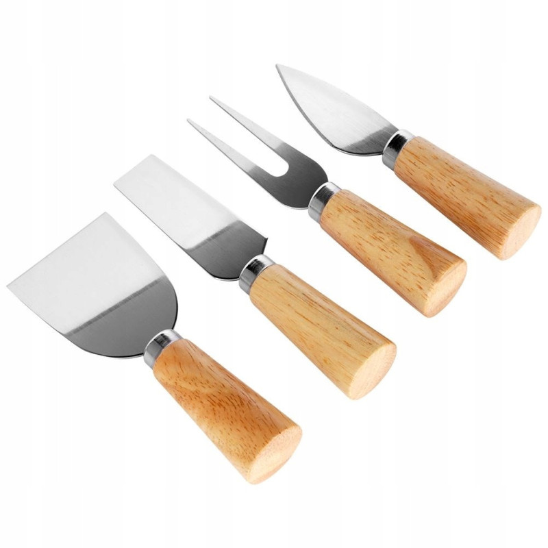 DESKA BAMBUSOWA DO KROJENIA SERWOWANIA SERÓW + 4 STALOWE NOŻE DO SERA