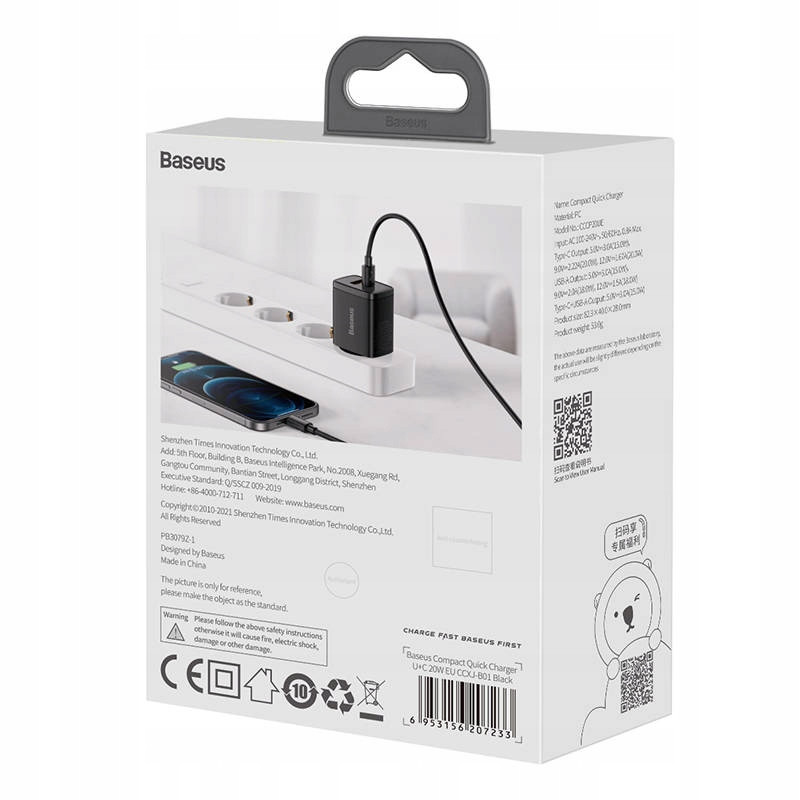 BASEUS Ładowarka sieciowa USB USB-C 20W 3.0 3606