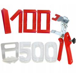 Klips do poziomowania płytek 2.0 mm (zestaw po 100 sztuk) x5 + kliny + obcęgi