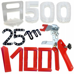 Klips do poziomowania płytek 2.0 mm (zestaw po 100 sztuk) x5 + 100 klin 25 narożników + Obcęgi