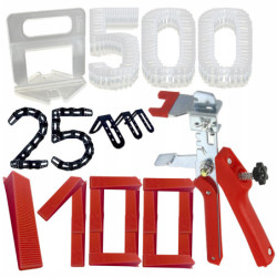 Klips do poziomowania płytek 1.5 mm (zestaw po 100 sztuk)x5 100 klin 25 narożników + Obcęgi