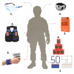 Gotowy zestaw VEST SET #3A ( z długim magazynkiem) do Hasbro Nerf + piankowe cele beczki