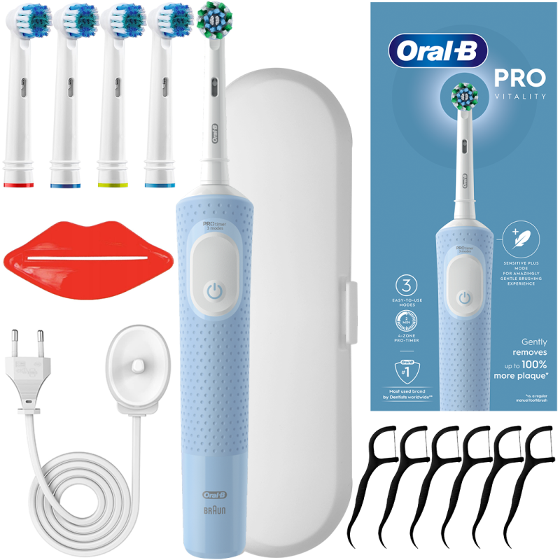 Szczoteczka Oral-B Vitality Pro D103 Blue + Końcówka zamienna Precision Clean SB-17A x4 + etui białe