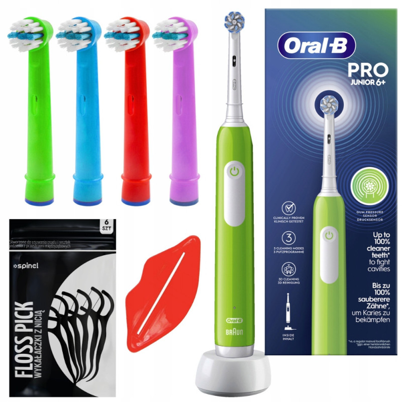 Szczoteczka Oral-b Pro Junior 6+ Zielona + 4x końcówka zamienna EB-10A Color