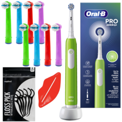 Szczoteczka Oral-b Pro Junior 6+ Zielona + 8x końcówka zamienna EB-10A Color