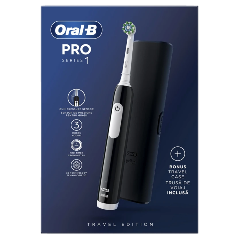 Szczoteczka Oral-B Pro 1 Czarna + etui black + 4x końcówki + gratisy