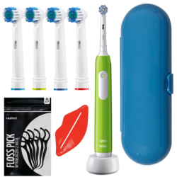 Szczoteczka Oral-b Pro Junior 6+ Zielona + 4x końcówka zamienna Precision Clean SB-17A + etui niebieskie