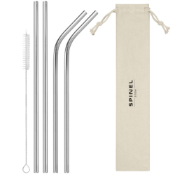 4x METALOWE SŁOMKI SPINEL SODA RURKI WIELORAZOWE DO NAPOJÓW + CZYŚCIK