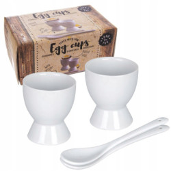 PODSTAWKI NA JAJKO Z ŁYŻECZKAMI PORCELANOWE BIAŁE 2 SZTUKI ZESTAW