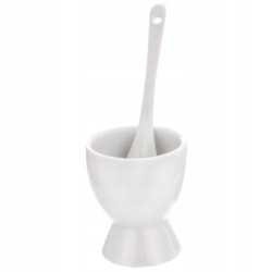 PODSTAWKI NA JAJKO Z ŁYŻECZKAMI PORCELANOWE BIAŁE 2 SZTUKI ZESTAW